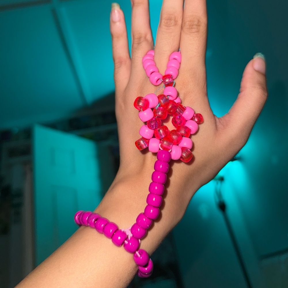 Pink and Red Beaded Hand Bracelet
